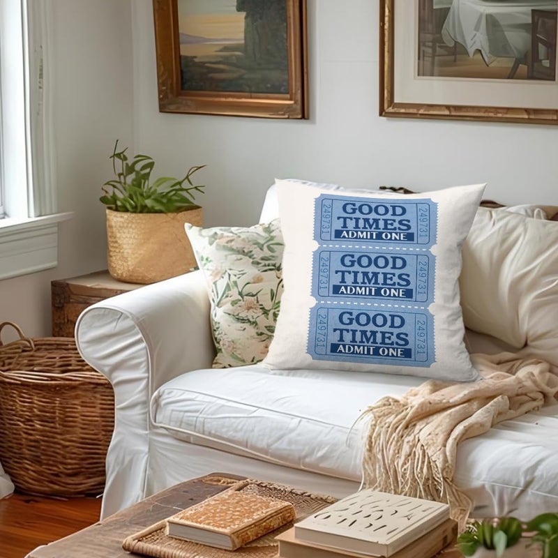 ETVISO Preppy Aesthetic Trendy Coastal Blue Throw Pillow Covers 18x18, Throw Pillows for Couch, Good Times Decorative Pillow Cases Sofa Cover for Bedroom Living Room Dorm - Image 4